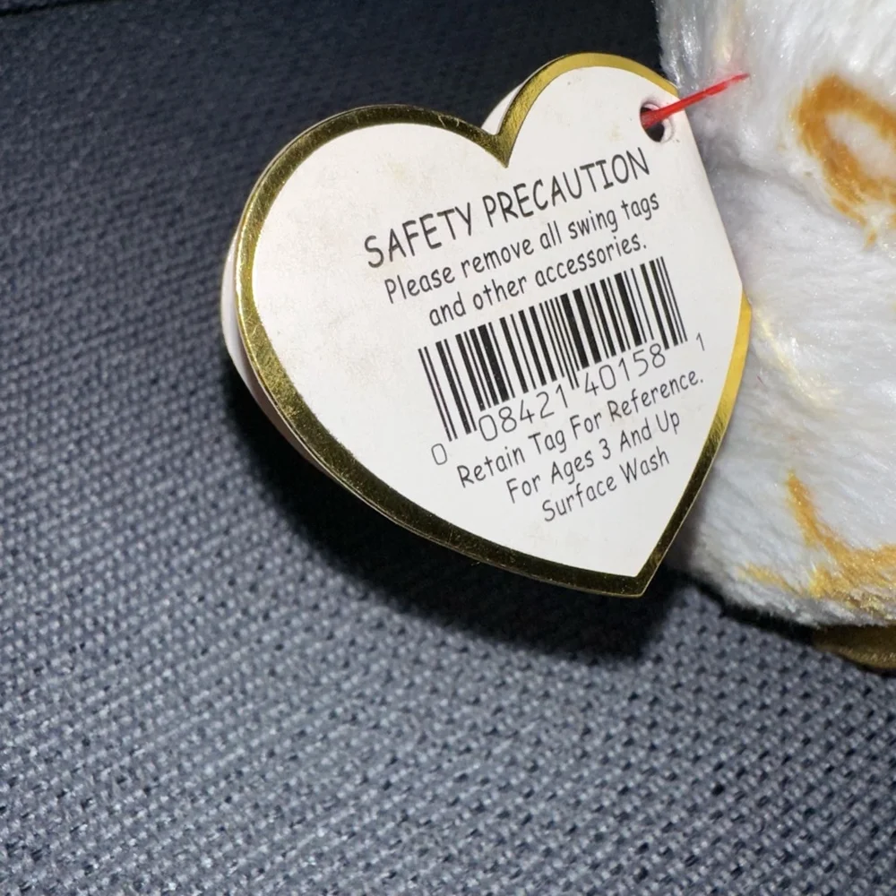 NWT! Ty Beanie Baby 2004 Signature Bear Original Gold & White P.E. Pellets